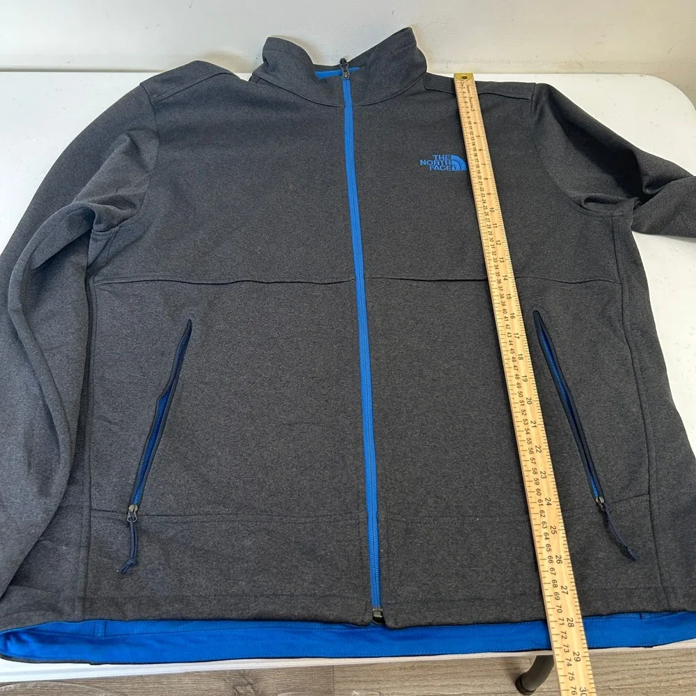 The North Face Mens XL Gray Blue Grid Fleece Lined Full Zip Jacket Heathered